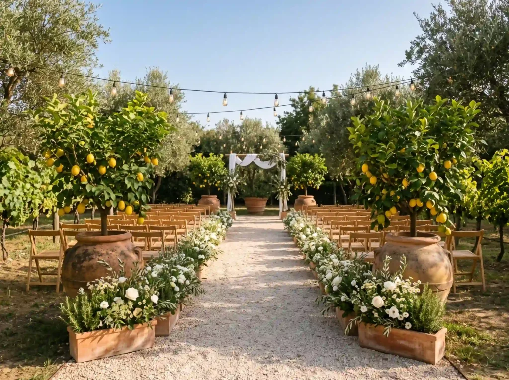 Citrus Grove Aisle Inspiration A Mediterranean g Mediterranean wedding ceremony a… K