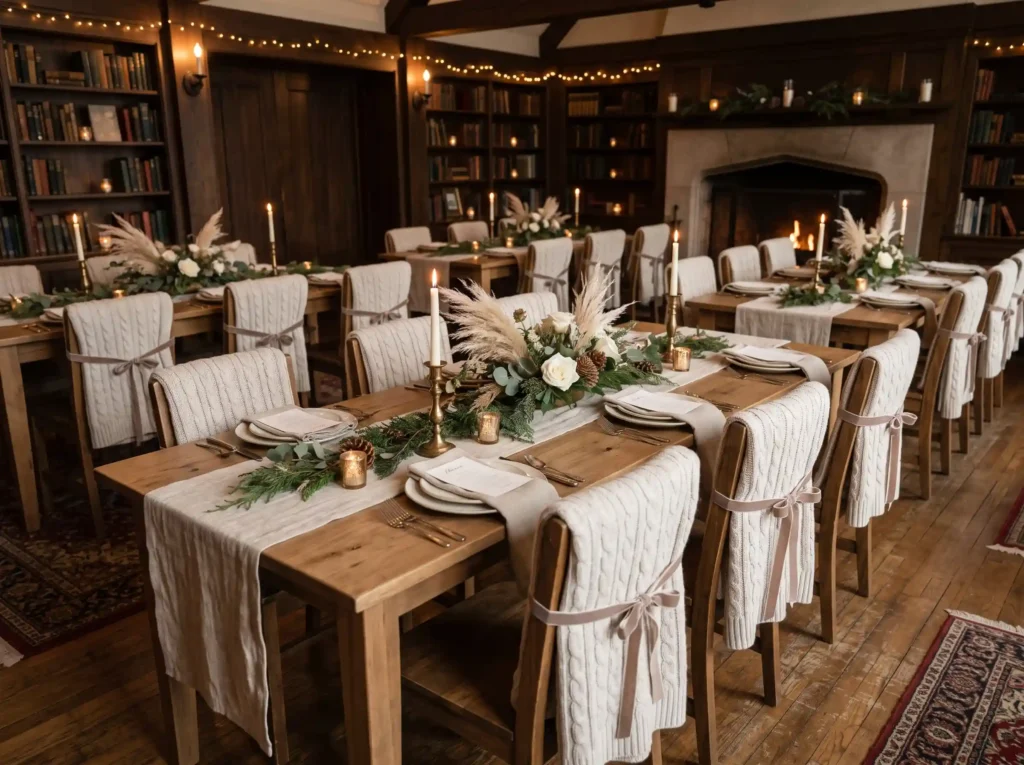 Cozy Knit Chair Luxe Inspiration Borrowing the w Winter wedding reception with kn…