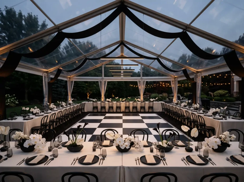 Modern Black Tie Backyard Pavilion Inspiration T Modern black tie backyard weddin… K