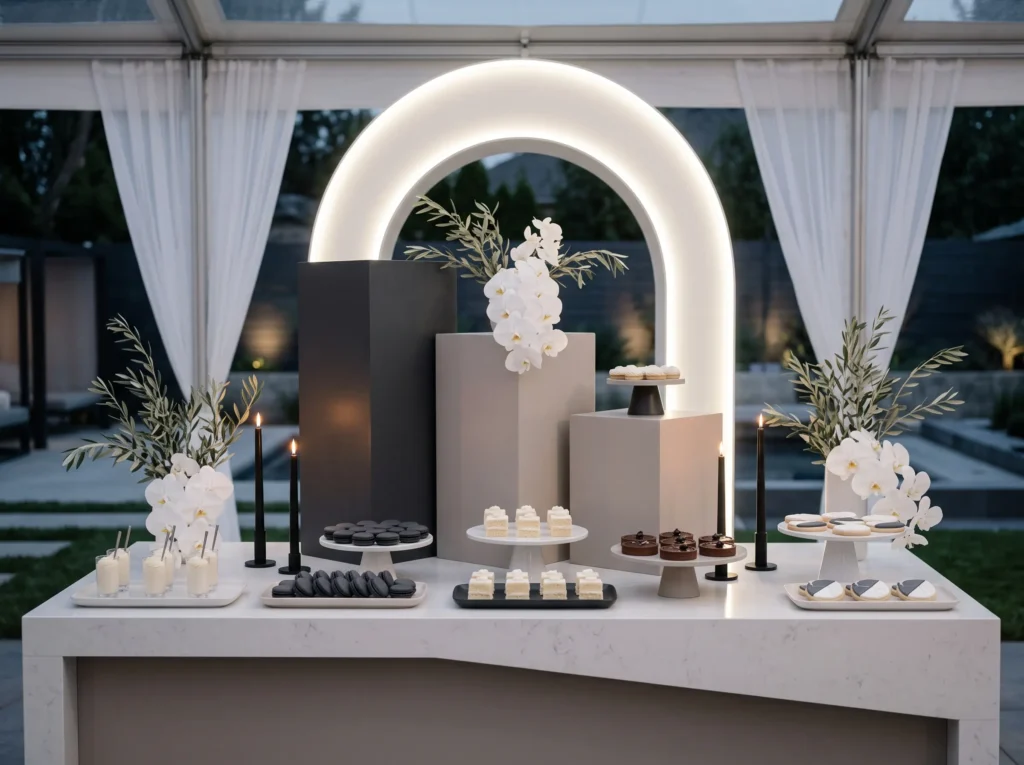 Modern Monochrome Sweet Lounge Inspiration This Modern monochrome wedding desser… K