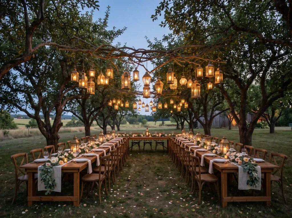 Orchard Lantern Feast Inspiration A countryside Orchard lantern feast backyard r…