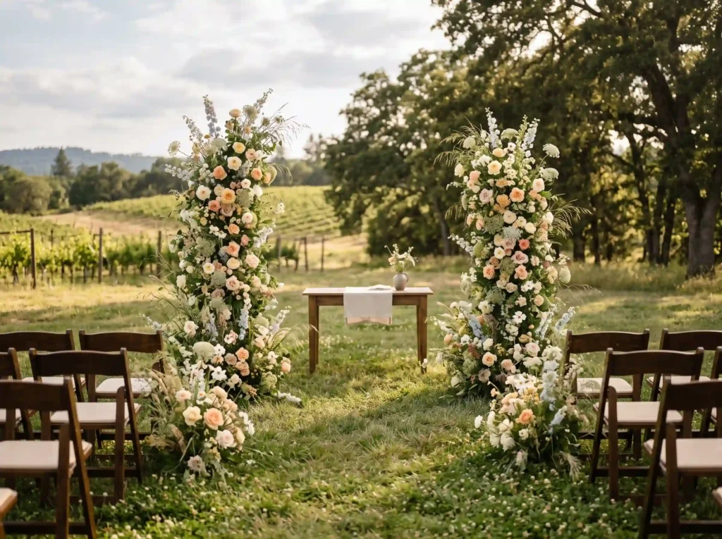 Wild Meadow Ceremony Frames Inspiration Inspired Wild meadow ceremony floral towers