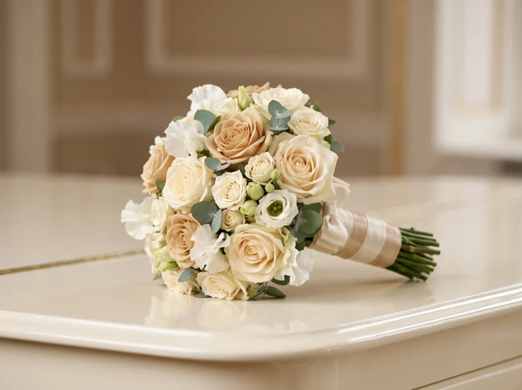 Champagne Pearl Posy Inspiration A petite bouque Champagne bridal posy arrangement K