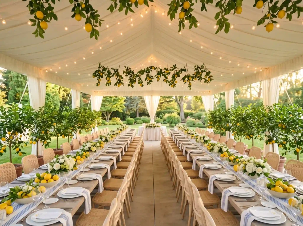 Citrus Grove Dinner Tent Inspiration A cheerful Tent set for outdoor dinner