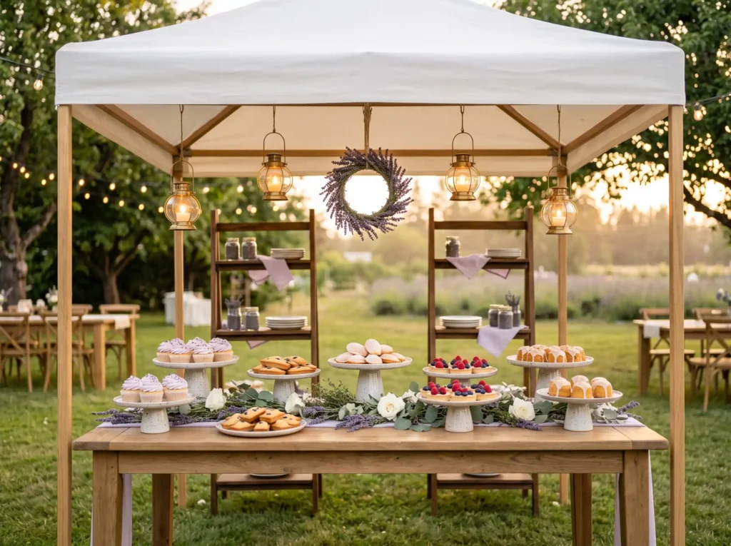 Lavender Farm Sweets Pavilion Inspiration Inspir Backyard wedding dessert pavilio… K