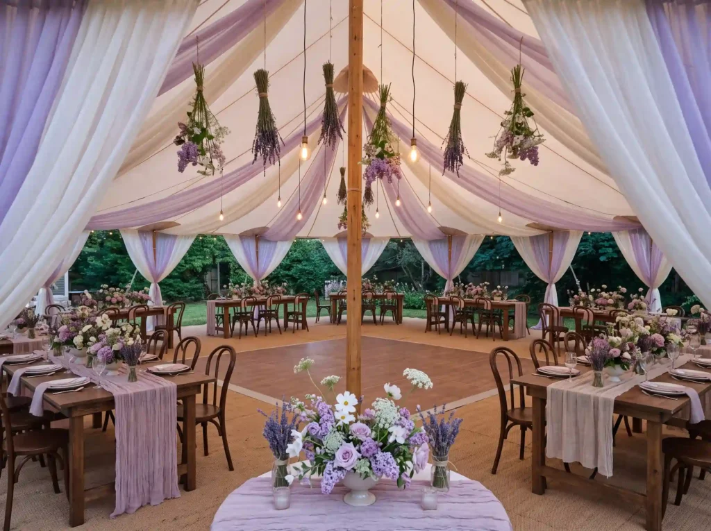 Lavender Meadow Dinner Inspiration A dreamy mids Lavender meadow wedding receptio… K