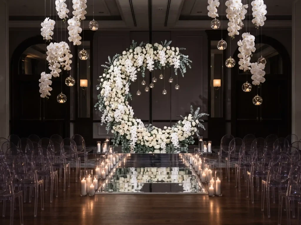 Moonlit White Orchid Altar Inspiration Designed Crescent floral altar in wedding