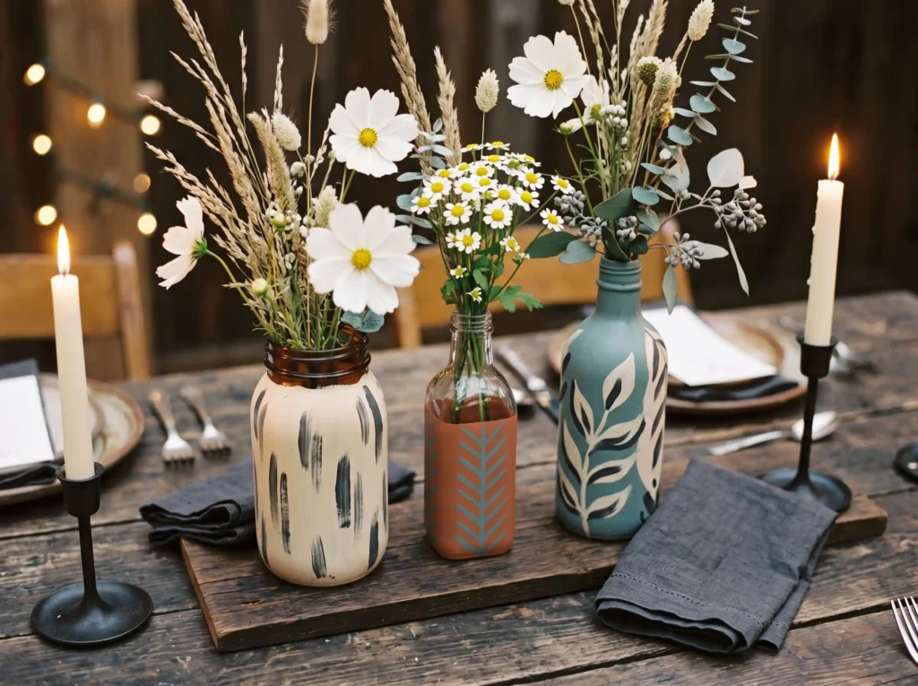 Painted Bottle Wildflower Trio Inspiration A few Painted bottles with wildflower …