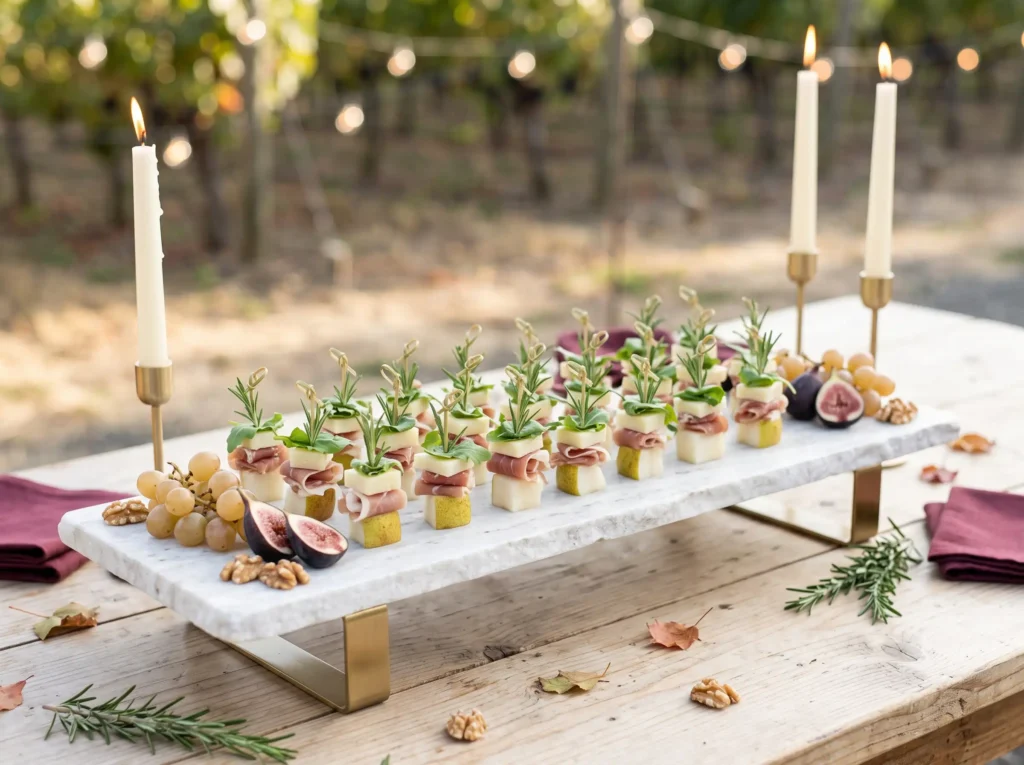 Pear Prosciutto Skewer Display Inspiration A min Pear and prosciutto skewer display
