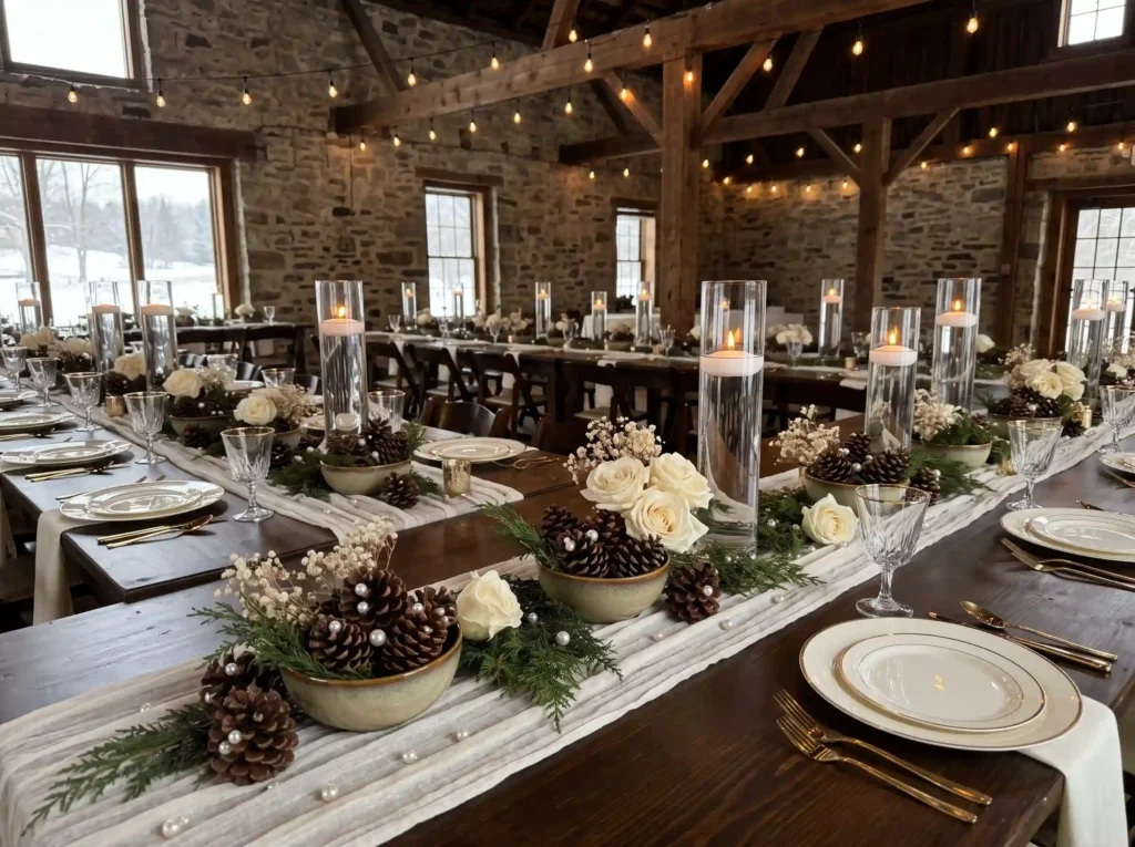 Pinecone Pearl Centerpiece Magic Inspiration A h Pinecone and pearl wedding cente…