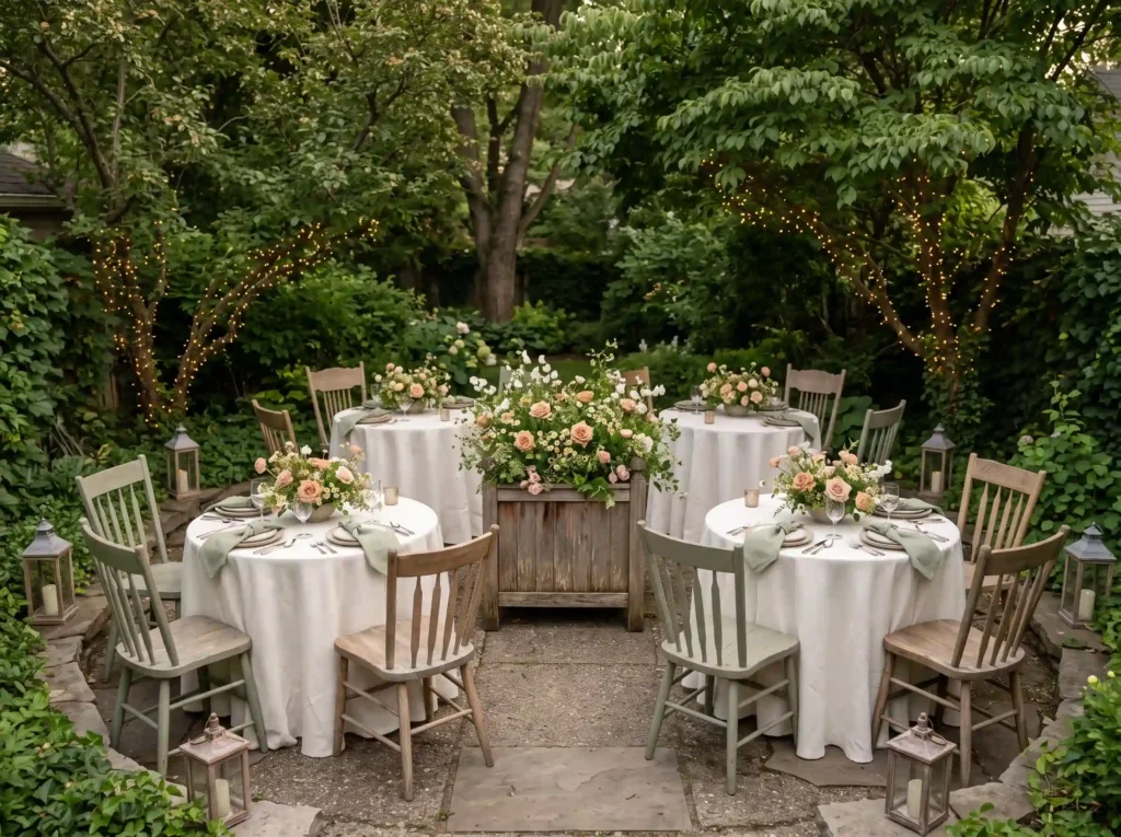 Secret Garden Dinner Circle Inspiration A cozy r Backyard garden reception dinner… K