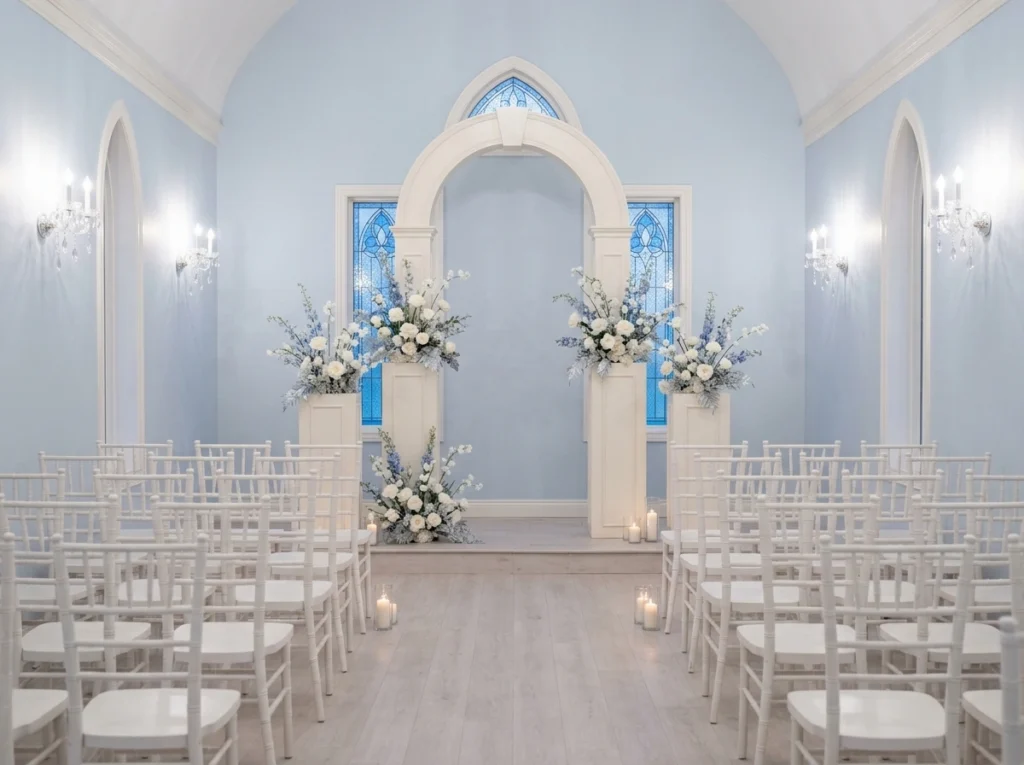 Winter wedding chapel interior s…