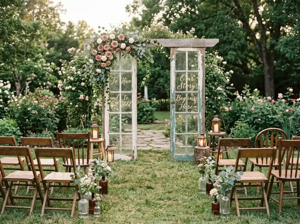 Vintage window pane altar setup