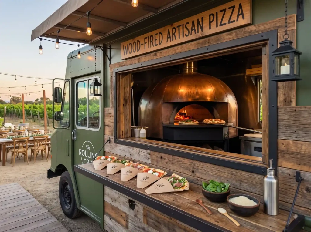 Artisan Pizza Slice Station Inspiration Fresh wo Artisan pizza station wedding truck