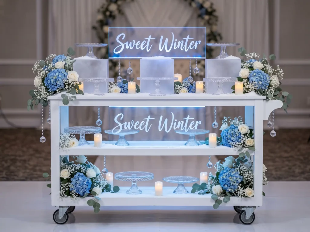 Blue Ice Dessert Cart Inspiration A portable fro Winter wedding dessert cart K