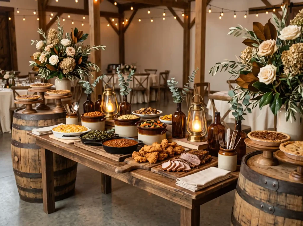 Bourbon Barrel Supper Buffet Inspiration A rusti Rustic bourbon barrel supper buffet