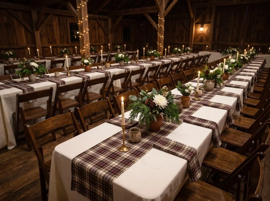 Cozy Plaid Winter Dinner Inspiration A restraine Cozy plaid winter dinner decor