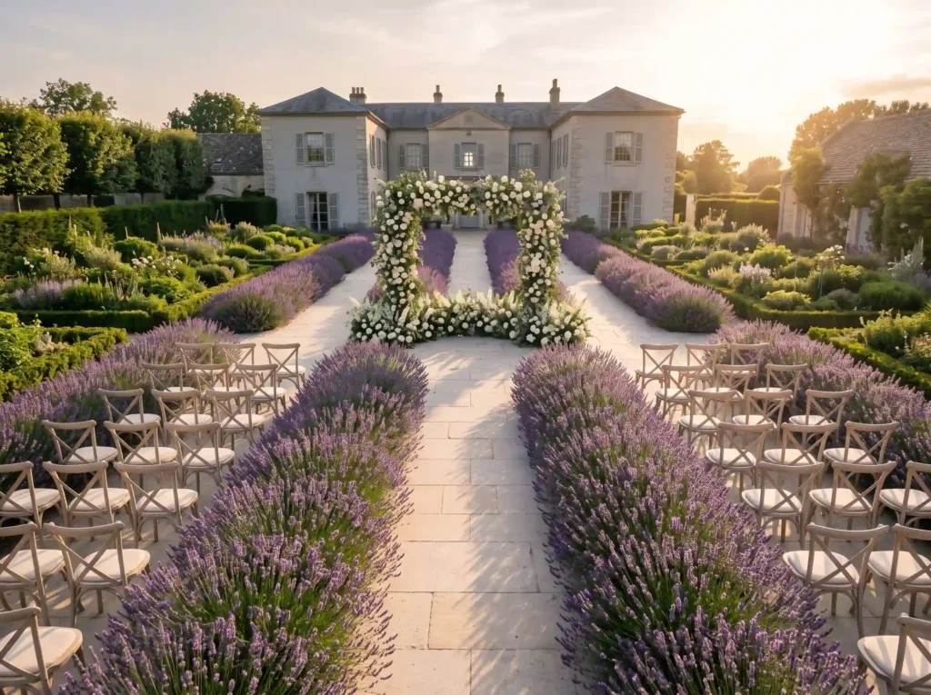 Lavender Estate Romance Inspiration A refined co Estate wedding ceremony lavender… K
