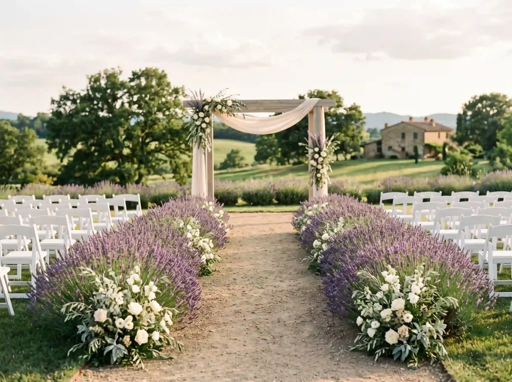 Lavender Garden Walk Inspiration Blooming lavend Lavender garden wedding aisle K