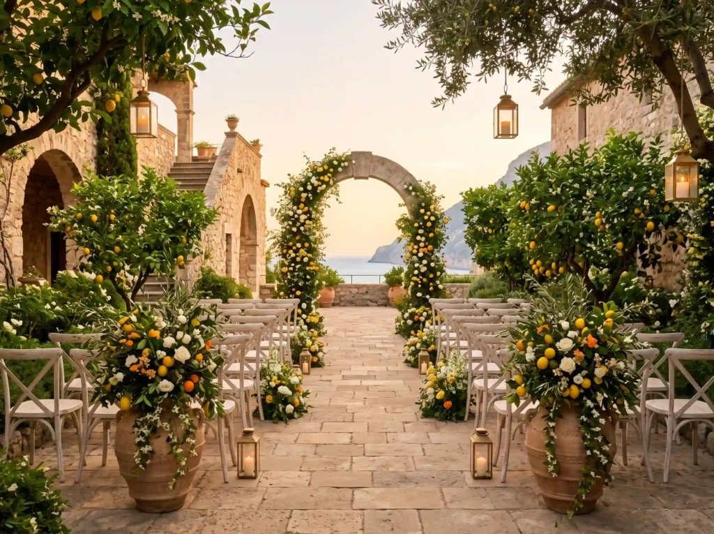 Mediterranean Citrus Blossoms Inspiration Coasta Mediterranean wedding ceremony f… K