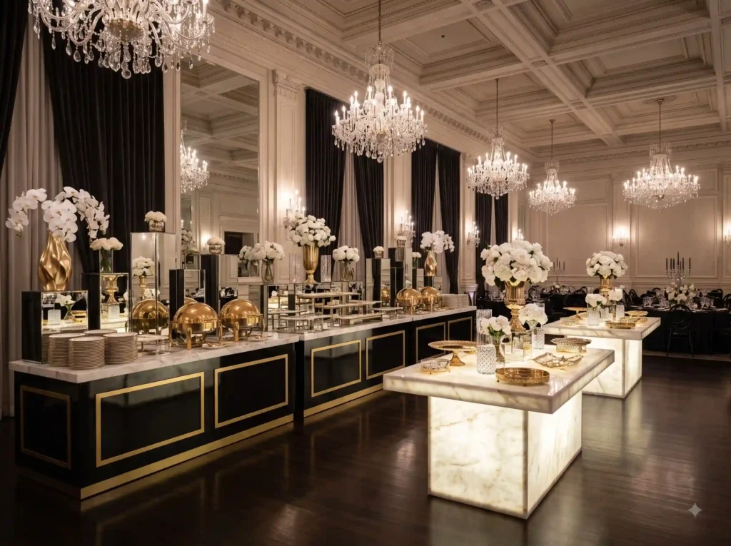 Black Tie Luxe Buffet Inspiration Inspired by gr Luxury wedding buffet setup K