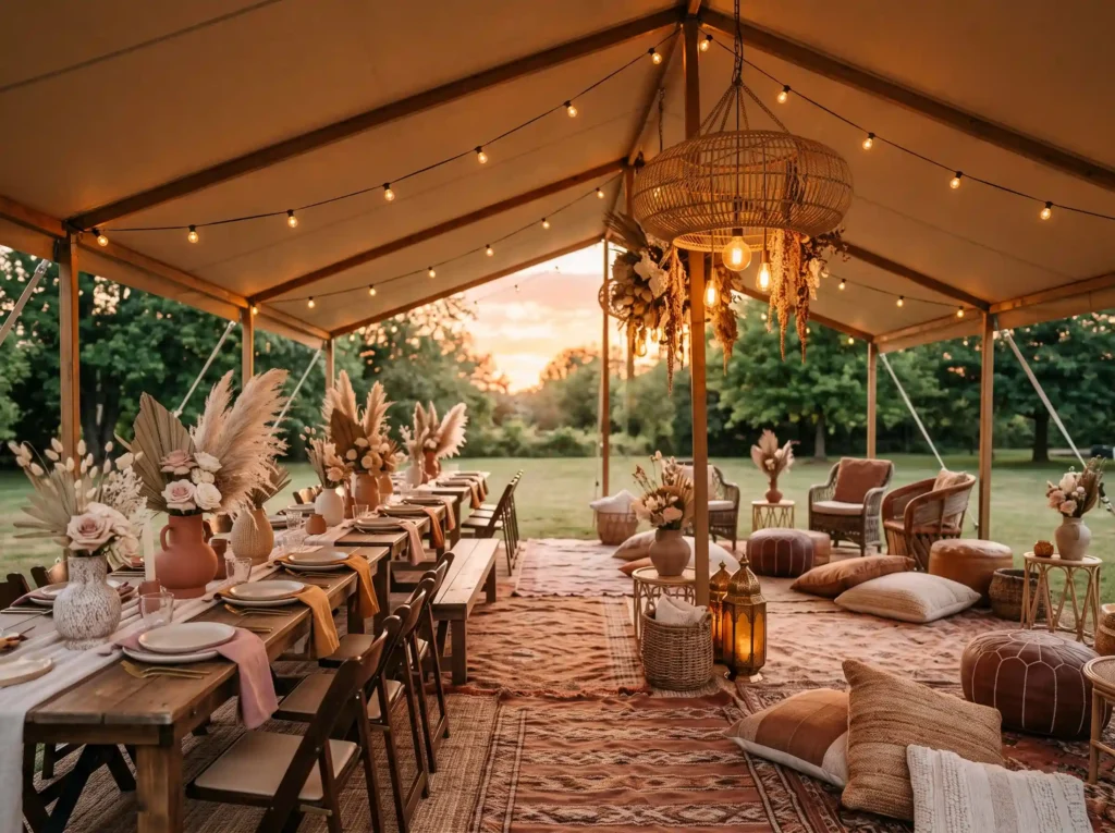 Bohemian Sunset Lounge Tent Inspiration A relaxe Bohemian lounge tent setup K