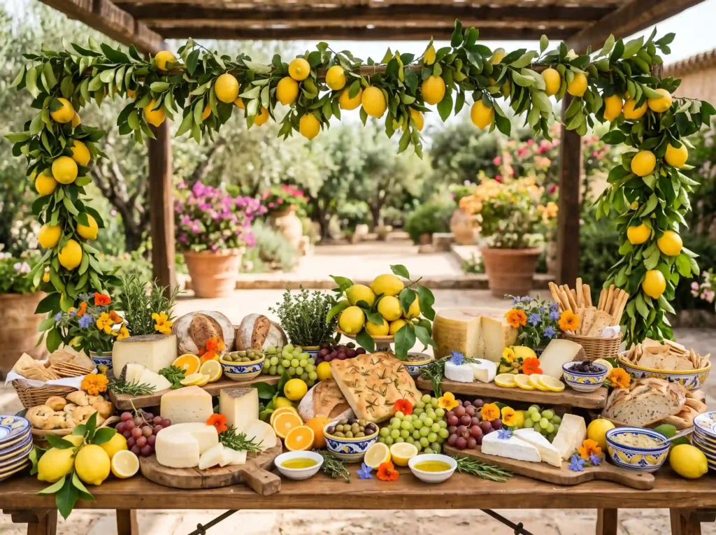 Citrus Amalfi Celebration Inspiration Bright Med Citrus wedding grazing table dis…