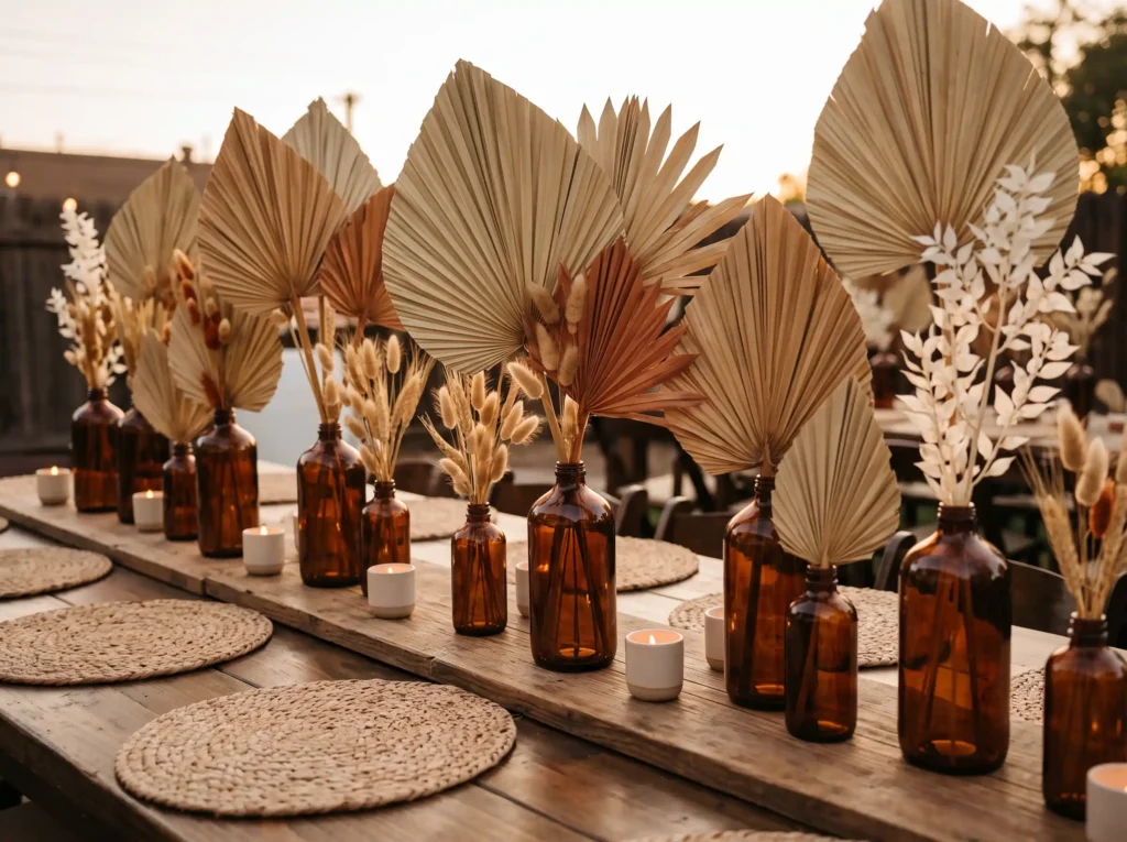 Dried Palm Fan Centerpiece Inspiration A few dra Dried palm fan wedding centerpiece