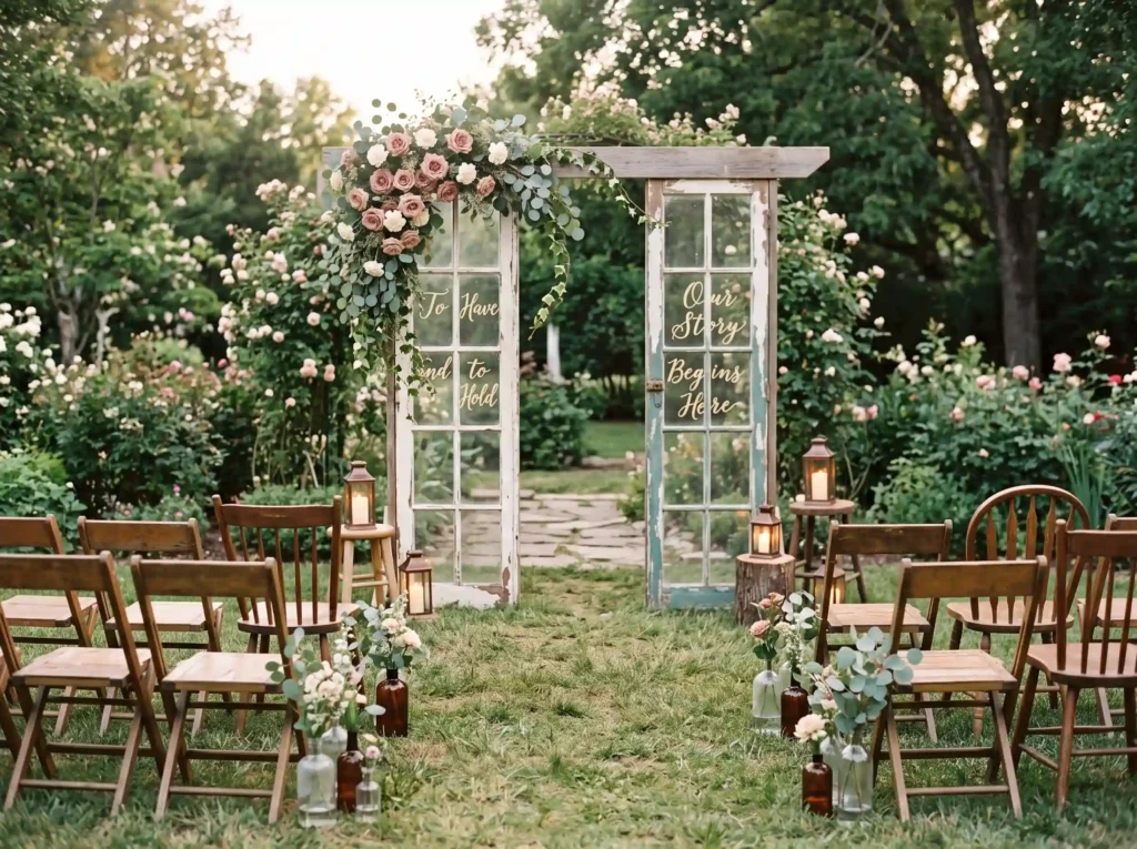 Lavender Ribbon Aisle Inspiration The lace cover Vintage window pane altar setup