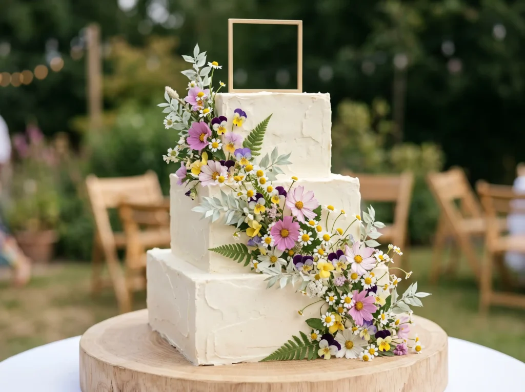 Modern Meadow Square Cake Inspiration A contempo Square wedding cake with flowers