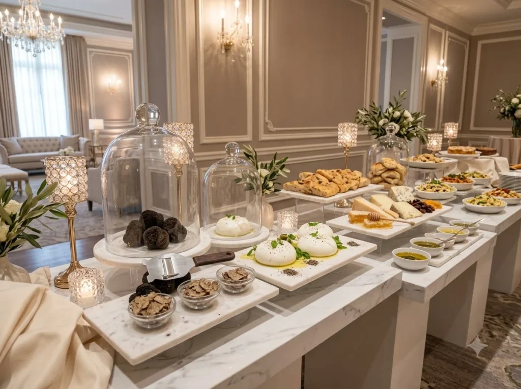Truffle Burrata Elegance Inspiration A luxurious Truffle burrata wedding buffet