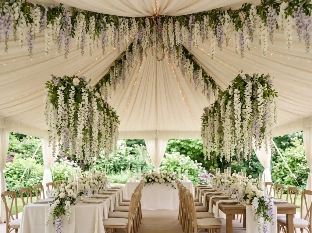 White Wisteria Canopy Inspiration A romantic flo Tent with cascading wisteria canopy