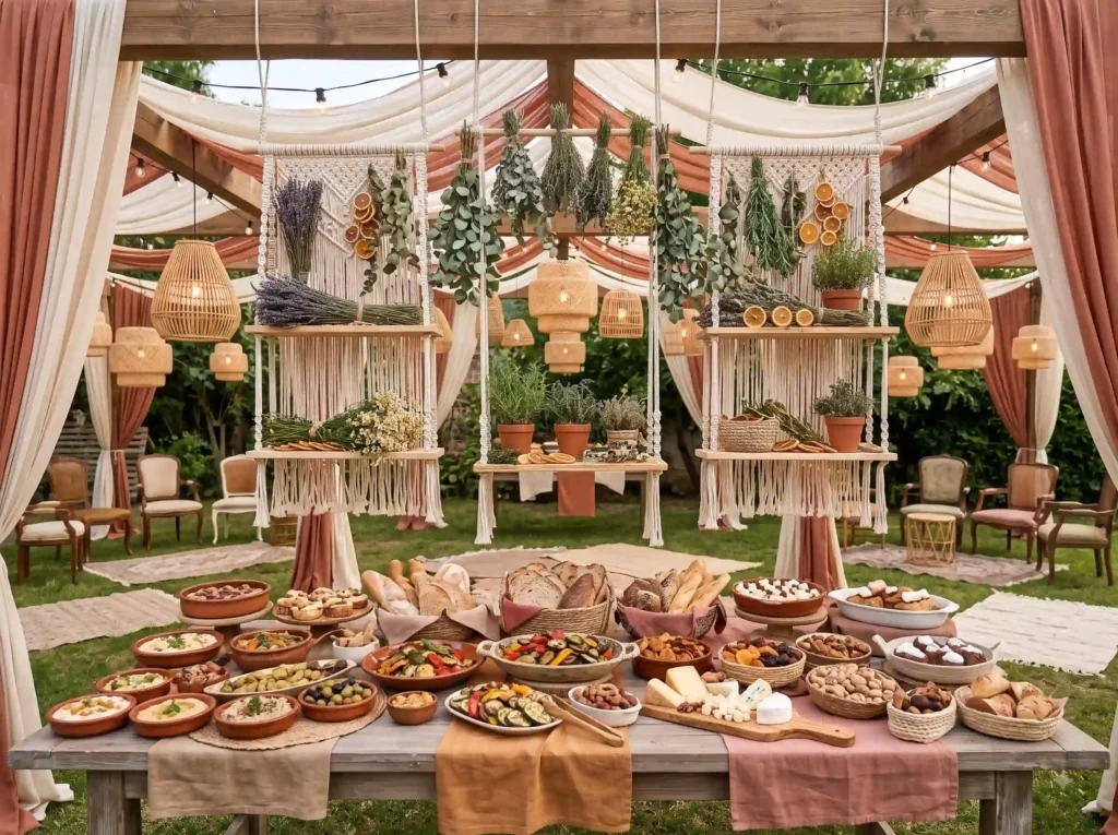 Bohemian Artisan Marketplace Inspiration Inspire Bohemian wedding buffet styled s…
