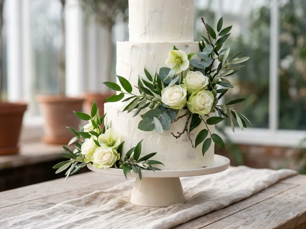 Botanical Green Luxe Inspiration Fresh greenery Botanical green luxury wedding cake