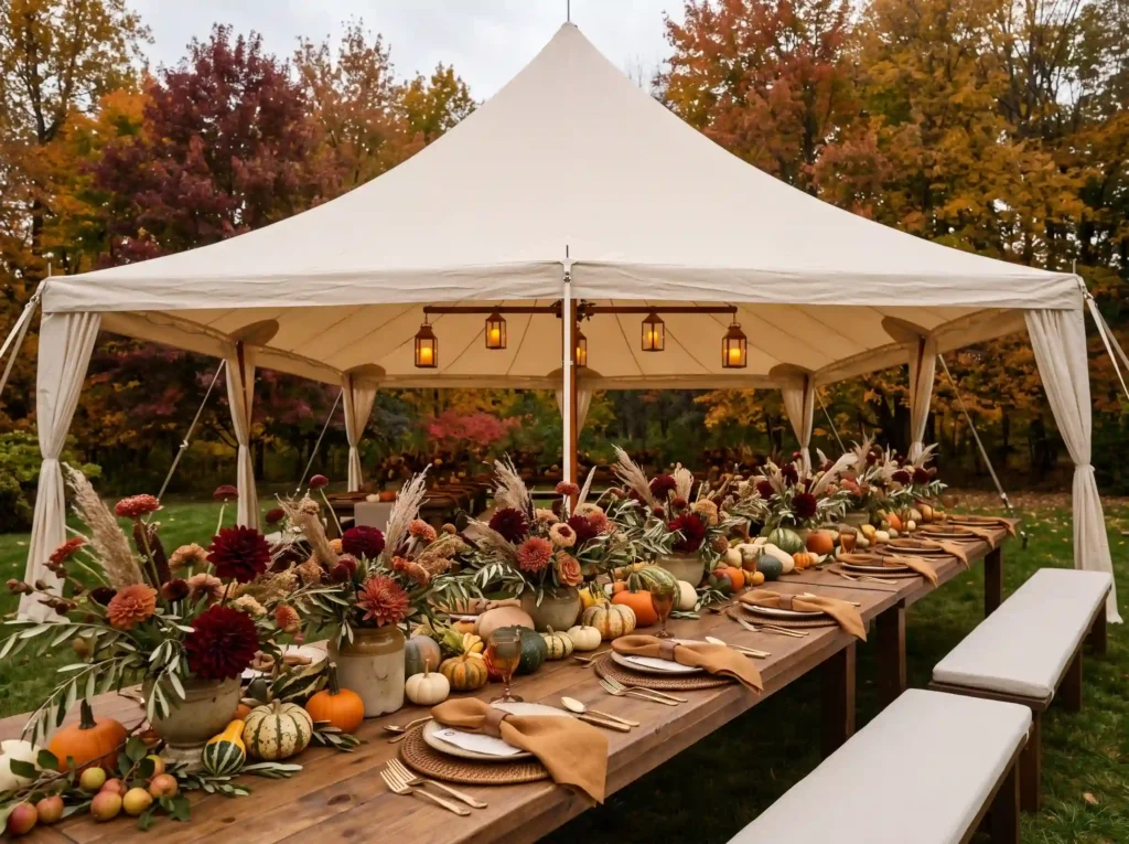 Burgundy Harvest Dinner Tent Inspiration A sophi Burgundy harvest dinner tent setup