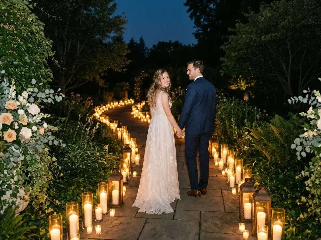 Candlelit Walkway Stroll Inspiration Romance ill Couple walking candlelit pathway K