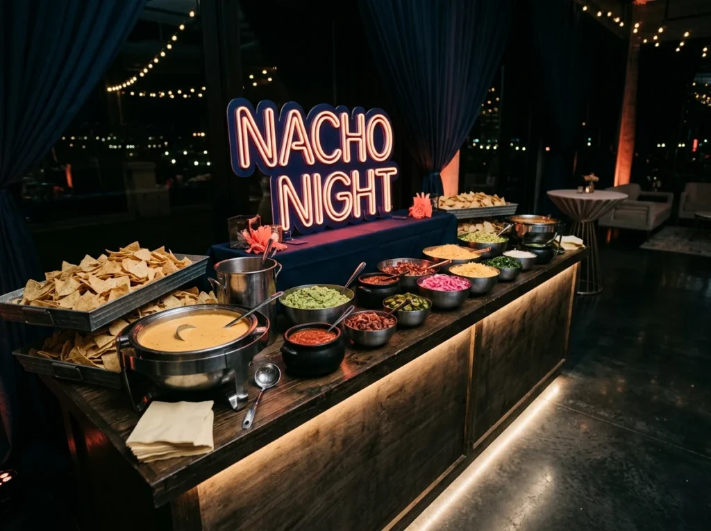 Late Night Neon Nacho Bar Inspiration Designed s Late night wedding nacho bar