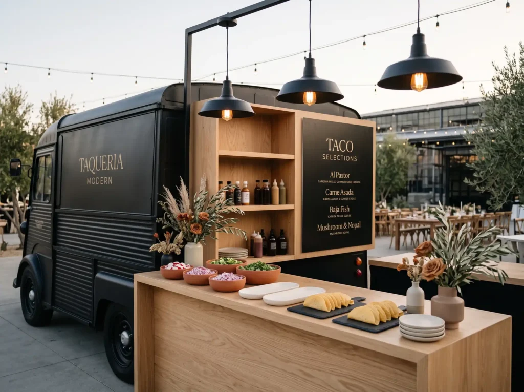 Modern Black Terracotta Taqueria Inspiration For Modern wedding taco food station