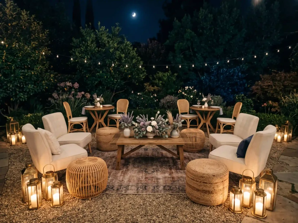 Moonlit Lounge Reception Inspiration A tiny even Moonlit lounge wedding reception K