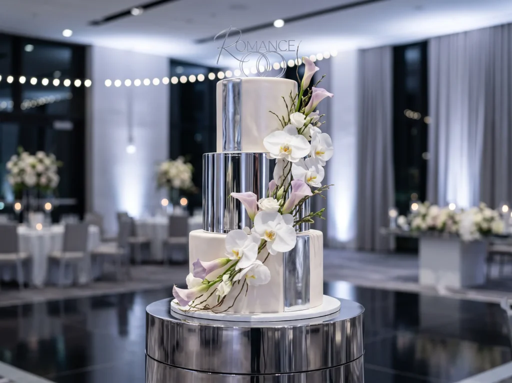 Silver Chrome Romance Inspiration This design im Silver chrome wedding cake design