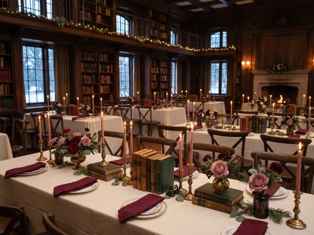 Vintage Library Winter Romance Inspiration Letti Vintage library winter wedding r…