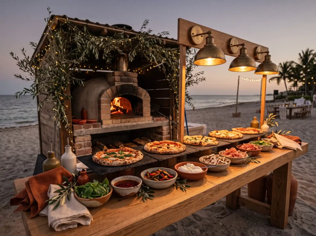 Wood Fired Pizza Cove Inspiration A relaxed Ital Wood fired pizza station on beach