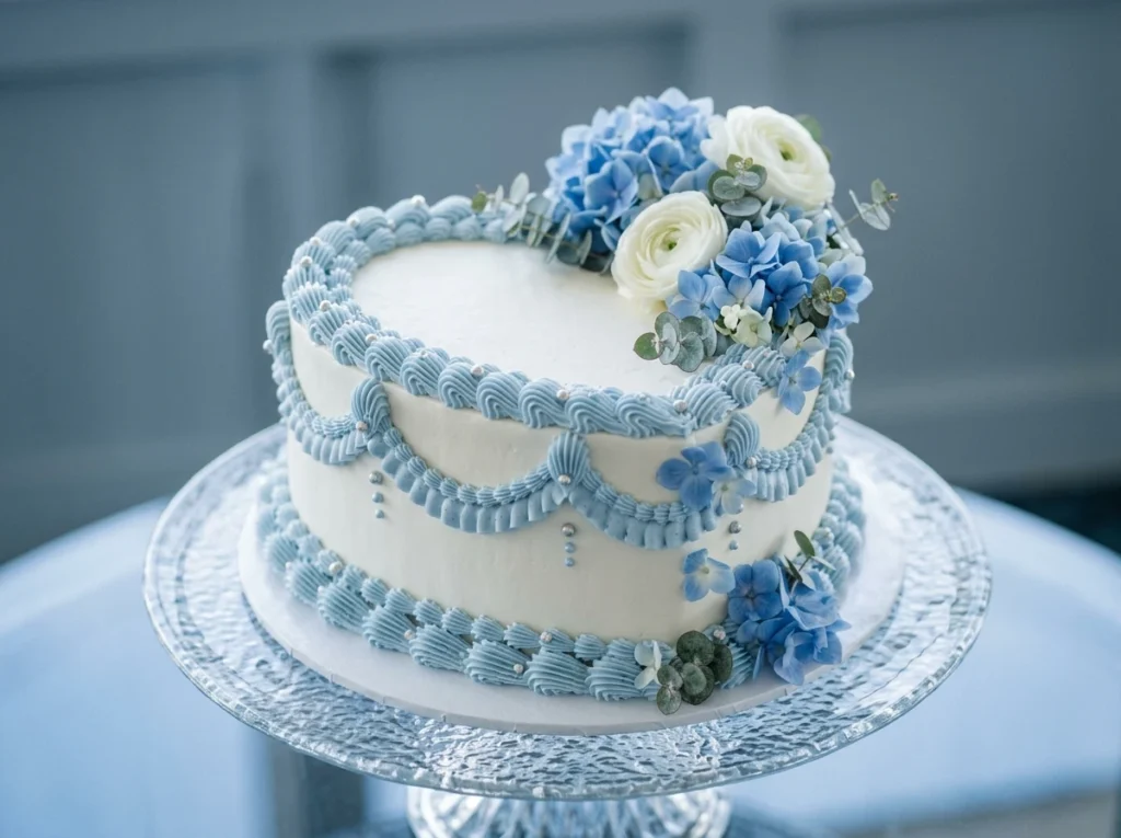 Blue Hydrangea Heart Inspiration Cool blue flora Blue hydrangea heart cake