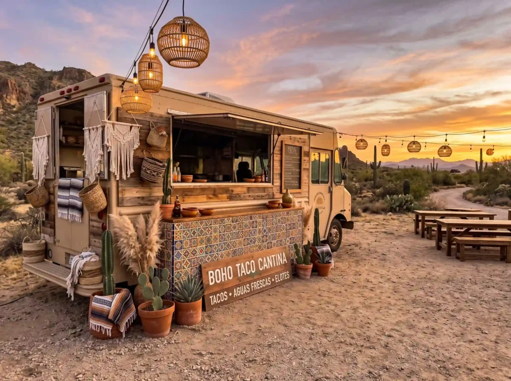 Boho Taco Cantina Inspiration Relaxed festival d Boho taco truck serving counter