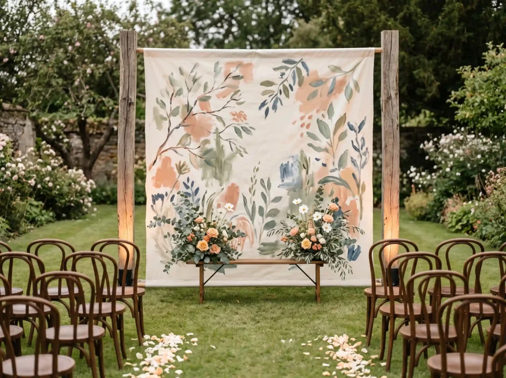 Branch Chandelier Ceremony Inspiration The matur Painted canvas garden wedding ba…