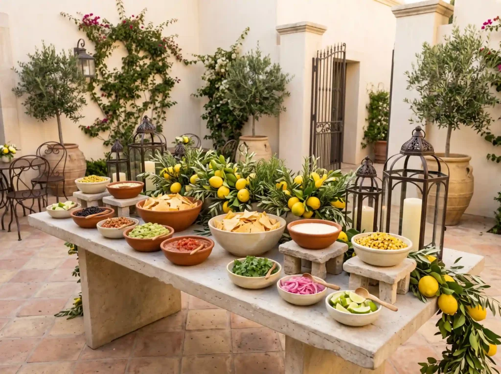 Citrus Herb Courtyard Bar Inspiration Fresh citr Courtyard nacho bar setup K