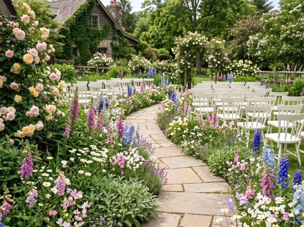 Cottage Garden Romance Inspiration An English co Cottage garden wedding aisle K