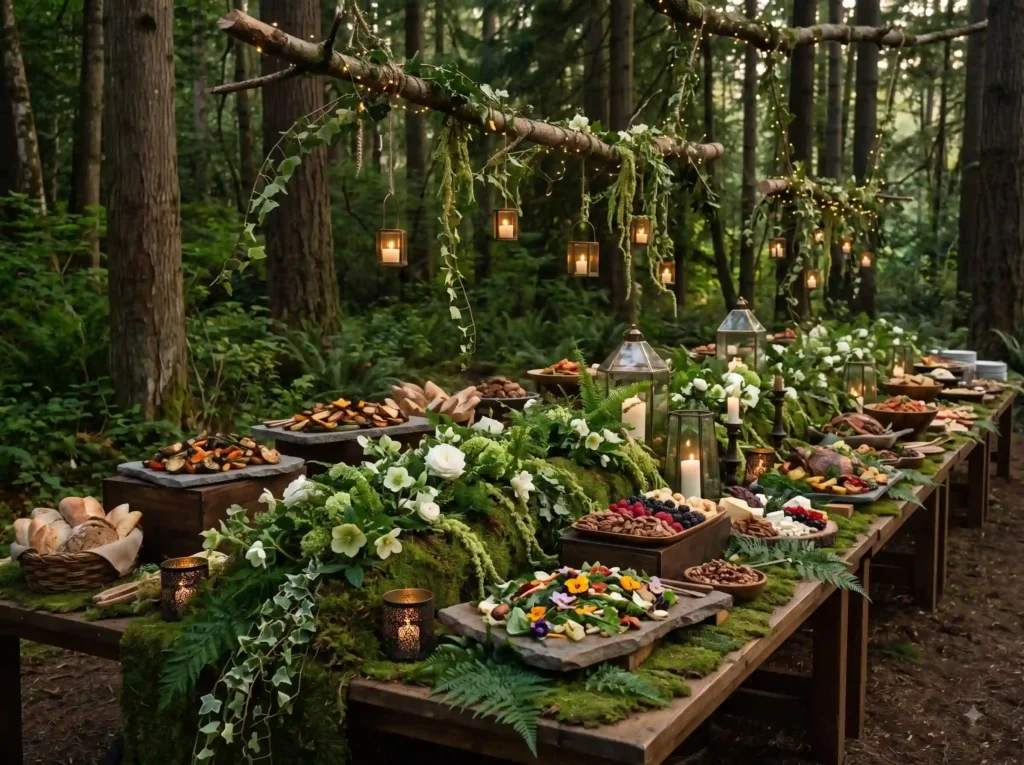 Enchanted Woodland Buffet Inspiration Inspired b Decorated woodland buffet table …