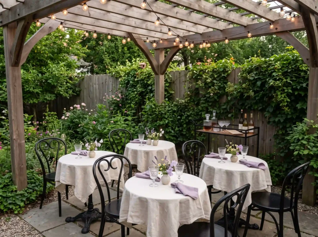 French Café Corner Inspiration A compact Parisia French café backyard reception c…