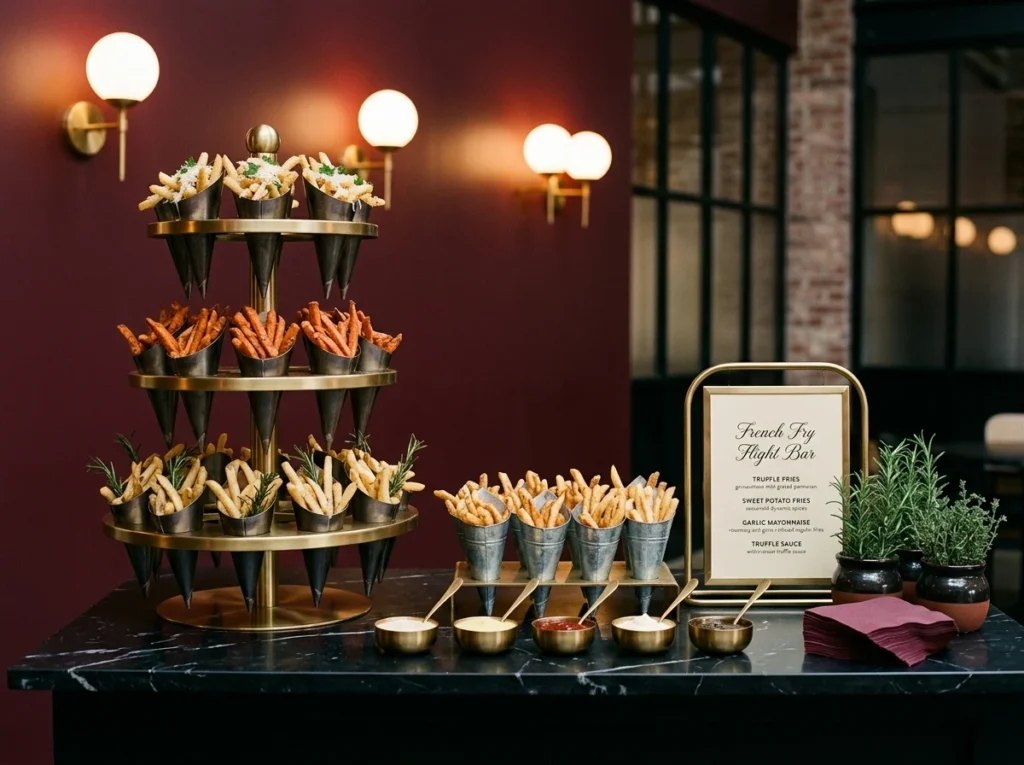 French Fry Flight Bar Inspiration A playful Pari French fry station display